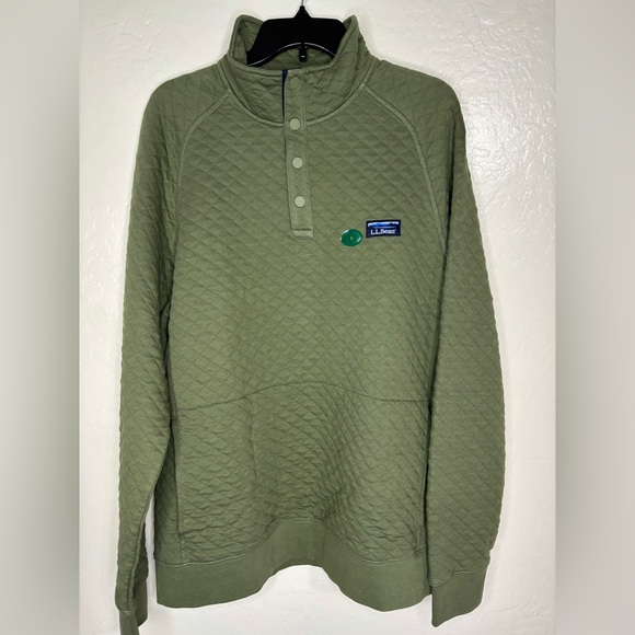 Men’s LL Bean Quilted Sweatshirt Mockneck Green Kangaroo Pocket Size Large - Picture 1 of 6